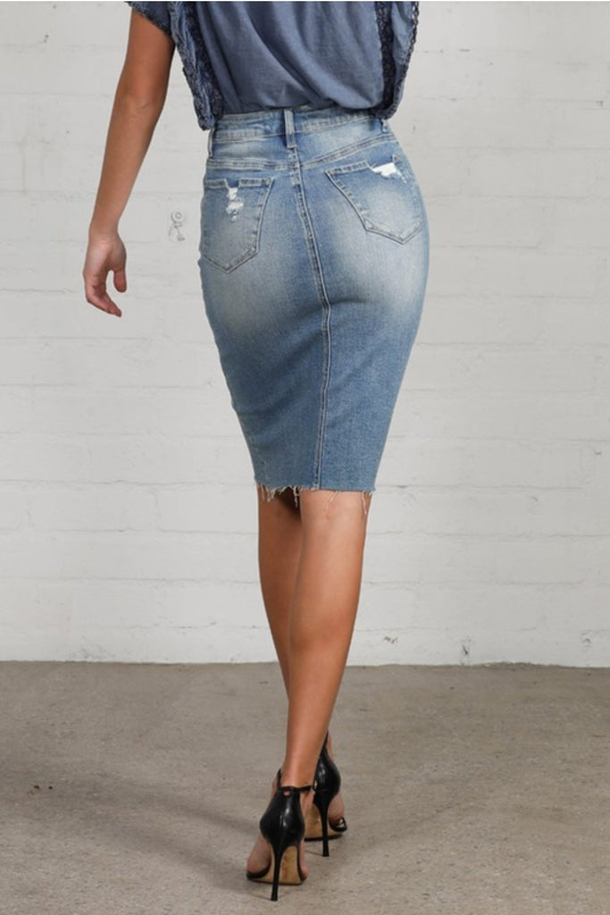 High waisted shop stretch denim skirt