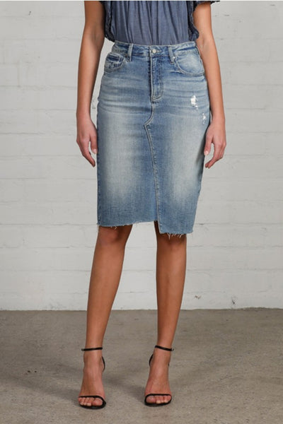 HIGH WAISTED STRETCH DENIM SKIRT